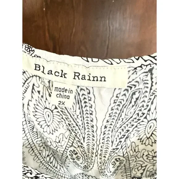 Black Rainn 2XL Boho Blouse Black & White W/Criss Cross Back Angel Wing Arm - Picture 7 of 15